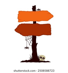 Halloween signpost. Colored silhouette. Front view. Vector simple flat graphic hand drawn illustration. Isolated object on white background. Isolate.