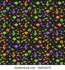 Halloween silhouette abstract flat vector seamless pattern