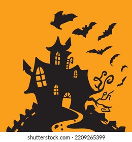 Halloween Silhouette Background Flying Witch And Bat Vector