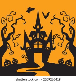 Halloween Silhouette Background Flying Witch And Bat Vector