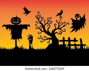 Halloween Silhouette Background Illustration Set