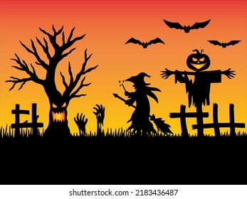 Halloween Silhouette Background Illustration Set
