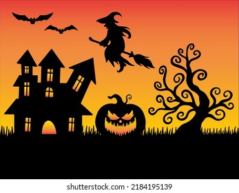 Halloween Silhouette Background Illustration Set