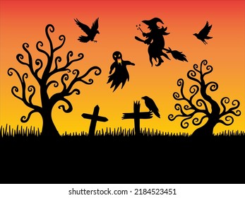 Halloween Silhouette Background Illustration Set