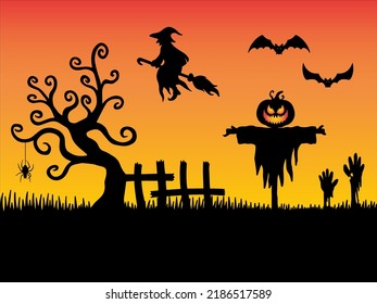 Halloween Silhouette Background Illustration Set