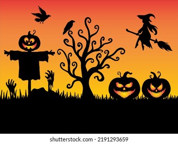 Halloween Silhouette Background Illustration Set