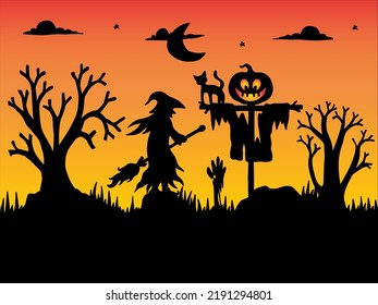 Halloween Silhouette Background Illustration Set