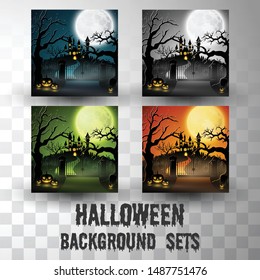 Halloween silhouette background sets with different colour scene