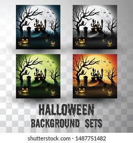Halloween silhouette background sets with different colour scene