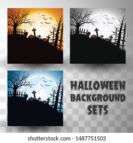 Halloween silhouette background sets with different colour scene