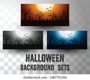 Halloween silhouette background sets with different colour scene