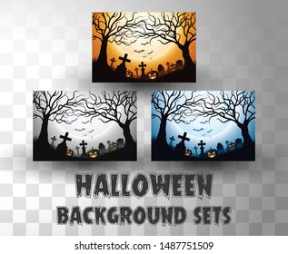Halloween silhouette background sets with different colour scene