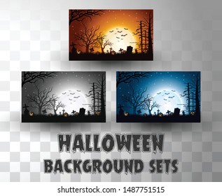 Halloween silhouette background sets with different colour scene