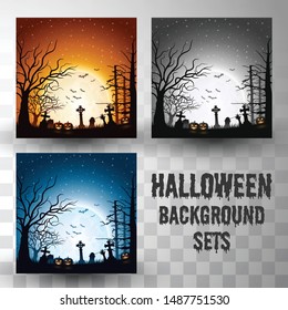 Halloween silhouette background sets with different colour scene