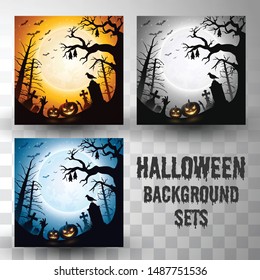 Halloween silhouette background sets with different colour scene