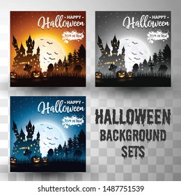Halloween silhouette background sets with different colour scene
