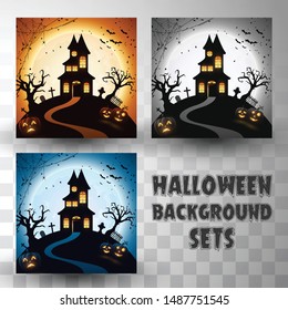Halloween silhouette background sets with different colour scene