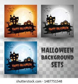 Halloween silhouette background sets with different colour scene