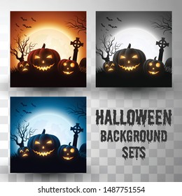 Halloween silhouette background sets with different colour scene