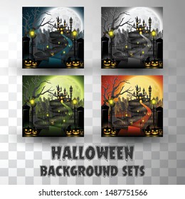 Halloween silhouette background sets with different colour scene