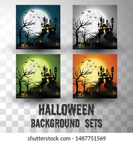 Halloween silhouette background sets with different colour scene
