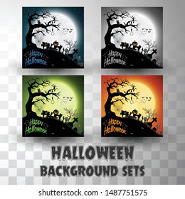 Halloween silhouette background sets with different colour scene