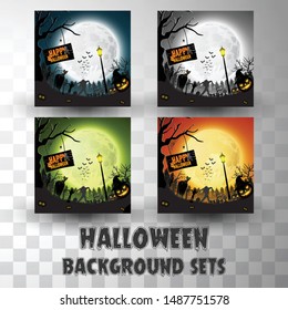Halloween silhouette background sets with different colour scene