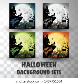 Halloween silhouette background sets with different colour scene