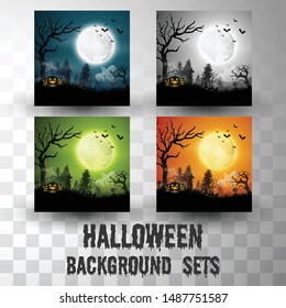 Halloween silhouette background sets with different colour scene