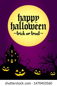 Halloween silhouette background vector illustration. Poster (flyer) template design  / purple
