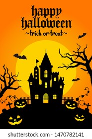 Halloween silhouette background vector illustration. Poster (flyer) template design / orange