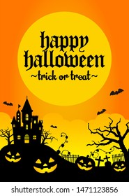 Halloween silhouette background vector illustration. Poster (flyer) template design / orange