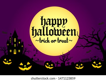 Halloween silhouette background vector illustration. Poster (flyer) template design  / purple