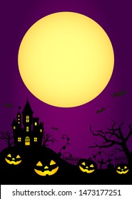 Halloween silhouette background vector illustration. Poster (flyer) template design (text space) / purple