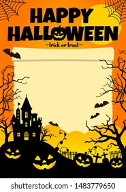 
Halloween silhouette background vector illustration. Poster (flyer) template design (with text space) / orange 