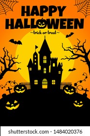 
Halloween silhouette background vector illustration. Poster (flyer) template design (with text space) / orange 