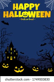 Halloween silhouette background vector illustration. Poster (flyer) template design (text space) 