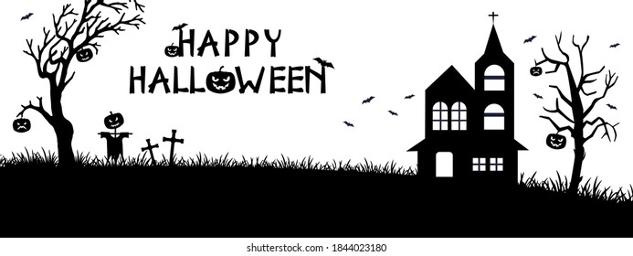 Halloween silhouette background vector illustration. Poster, brochure, landscape,Funny halloween card. Party invitation design.