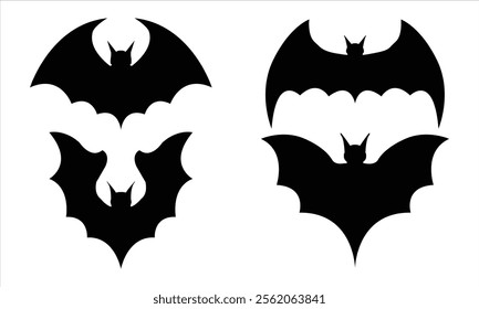 Halloween silhouette bat vector icon set on a white background.