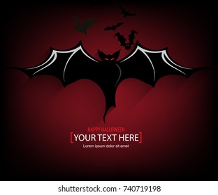 halloween silhouette bats, dark background scary cartoon concept. eps10 vector