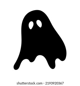 Halloween silhouette black ghost - for cricut, design or decor. Vector illustration, traditional Halloween decorative element. Funny ghost only with eyes silhouette, isolated on white background. 