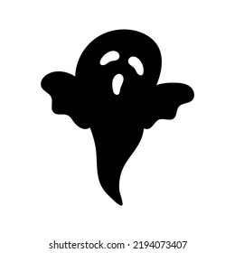 Halloween silhouette black ghost - for cricut, design or decor. Vector illustration, traditional Halloween decorative element. Funny ghost silhouette, isolated on white background.