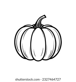 Halloween silhouette black pumpkin sketch. Vector illustration, traditional Halloween decorative element. Thanksgiving Day pumpkin silhouette, isolated on white background.