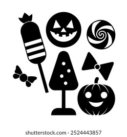 Halloween silhouette Candy and Pumpkin Vector Illustration for Festive Design for festive designs, posters, or invitations.