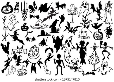 Halloween silhouette character set collection for celebration, template and decoration