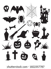 Halloween silhouette character set collection for celebration, template and decoration.