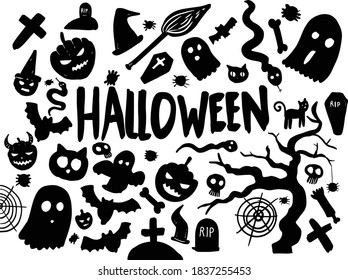 Halloween silhouette character set collection for celebration, template and decoration