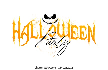 Halloween silhouette character set and typography collection for celebration