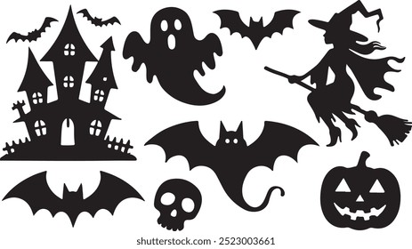 Halloween  silhouette collection elements seHalloweet with white background
