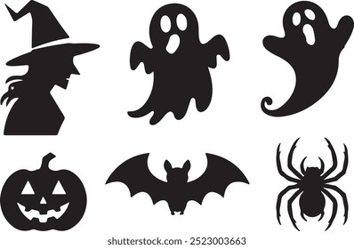 Halloween  silhouette collection elements seHalloweet with white background
